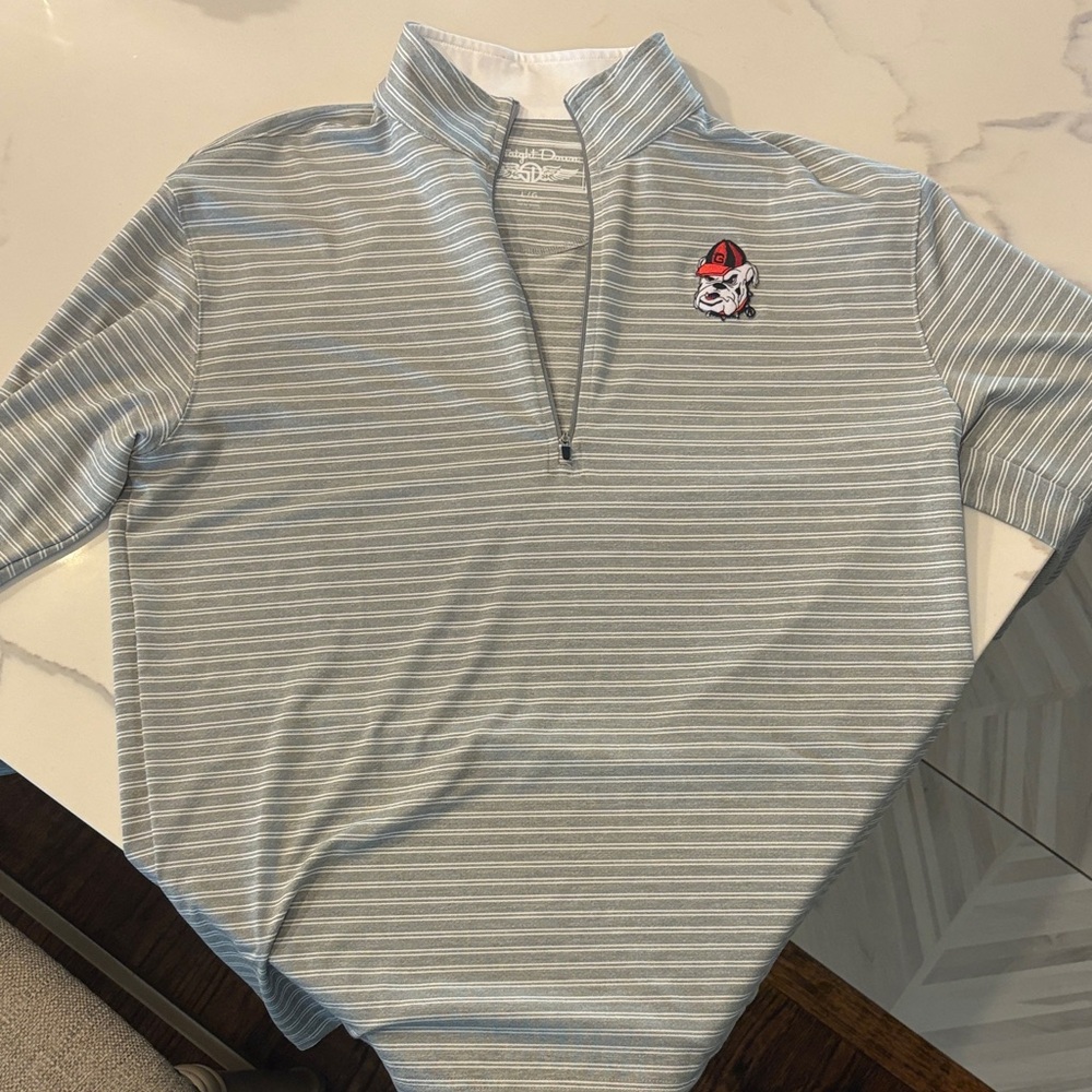 UGA Light Grey Striped Quarter-Zip Pullover with Dawg Patch